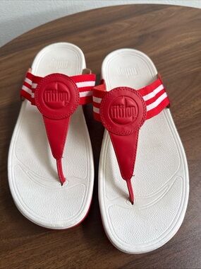 Fitflop Red and White Sporty Thong Sandals